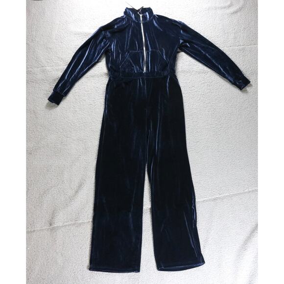 NEW Fabletics Jumpsuit Womens L Blue Velour Zip Up Wide Leg One Piece - Picture 2 of 7